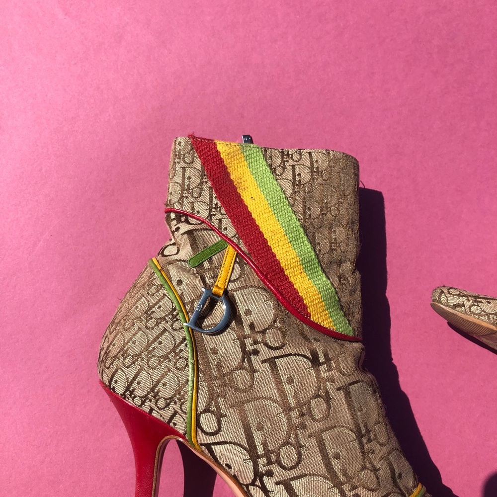 Christian Dior SZ 7 Vintage Rasta Booties Shoes - Picture 2 of 6